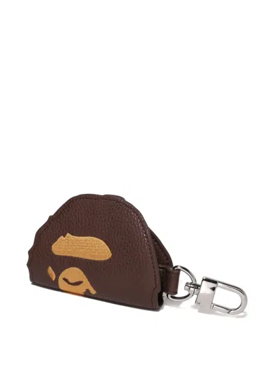 A Bathing Ape Logo-embossed Keyring In Brown