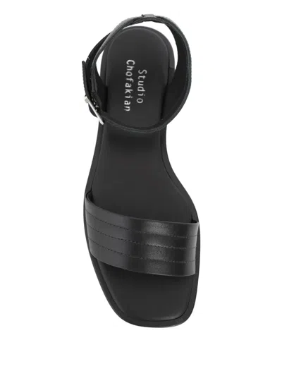 Studio Chofakian Studio 175 Ankle-strap Leather Sandals In Black