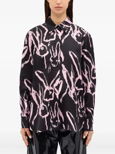 Msgm Rabbit Print Shirt In Black