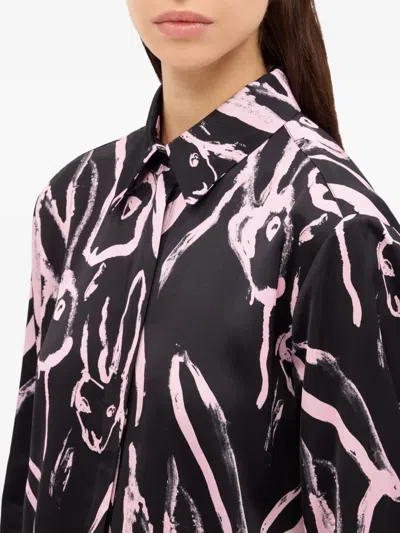 Msgm Rabbit Print Shirt In Black