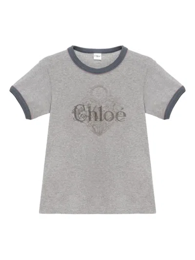 Chloé Baby Fit T-shirt With Logo In Cotton Jersey In Gray