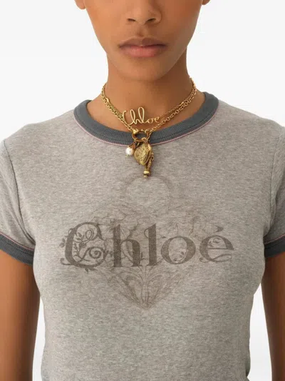 Chloé Baby Fit T-shirt With Logo In Cotton Jersey In Gray