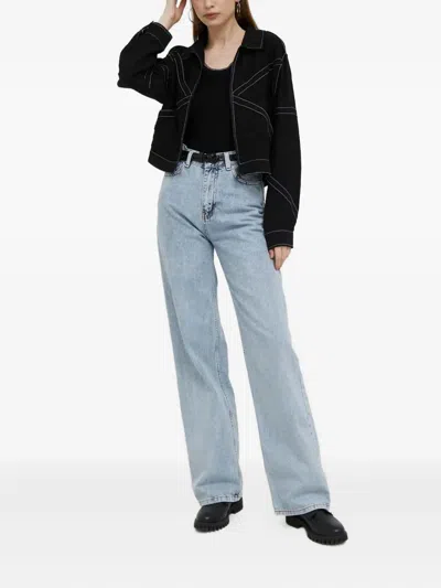 Dkny Contrast-stitch Cropped Jacket In Black