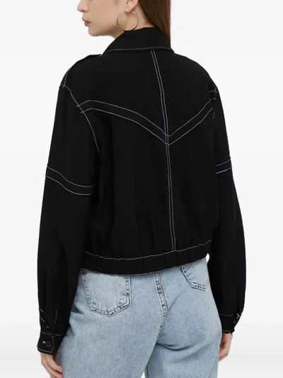 Dkny Contrast-stitch Cropped Jacket In Black