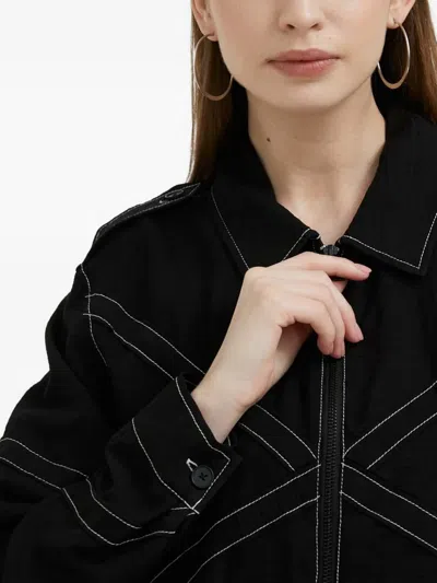 Dkny Contrast-stitch Cropped Jacket In Black