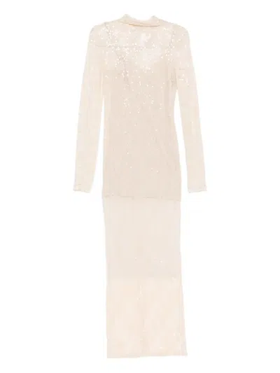 Patrizia Pepe Sequin-embellished Long-sleeve Dress In Neutral