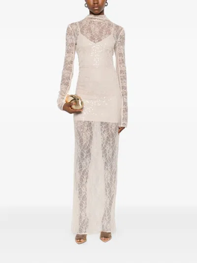 Patrizia Pepe Sequin-embellished Long-sleeve Dress In Neutral