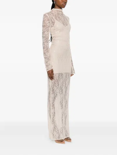 Patrizia Pepe Sequin-embellished Long-sleeve Dress In Neutral