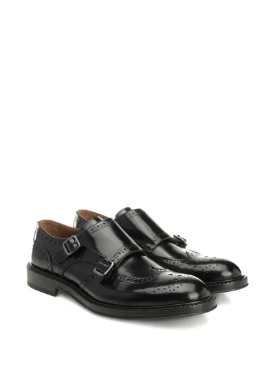 Corvari Double Monk Duilio Pelle Spazzolata Loafers Black In Black