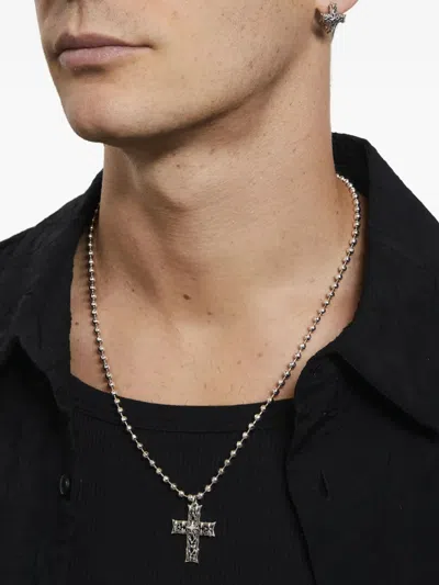 Emanuele Bicocchi Beaded Notre-dame Cross Chain Necklace In Metallic