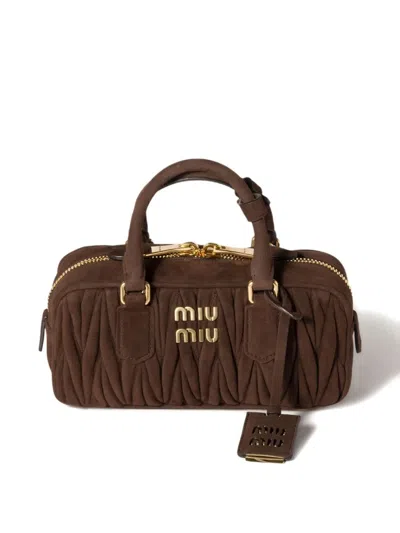 Miu Miu Arcadie Matelassé Suede Bag In Brown