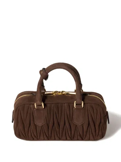 Miu Miu Arcadie Matelassé Suede Bag In Brown