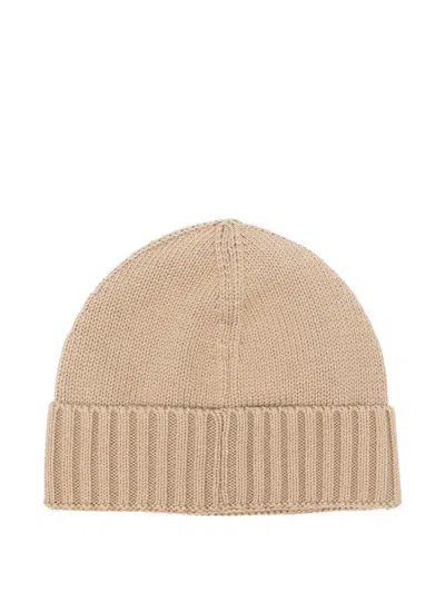 Stone Island Logo-patch Ribbed Beanie In Neutral