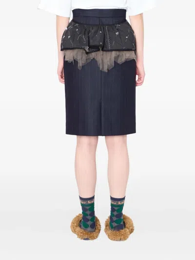 细条纹中长半身裙