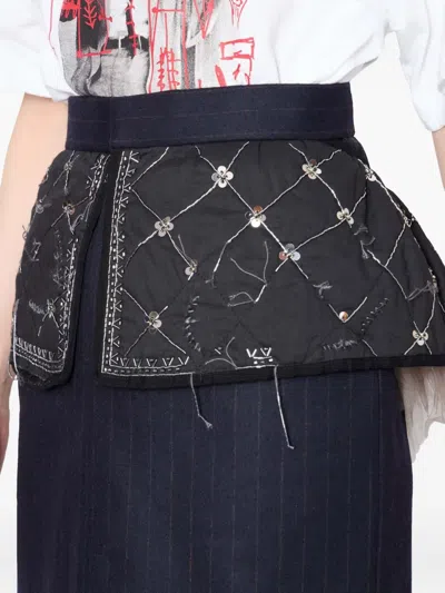 细条纹中长半身裙