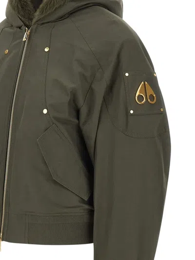 Moose Knuckles Fur-trimmed Logo-detail Bomber Jacket In Green