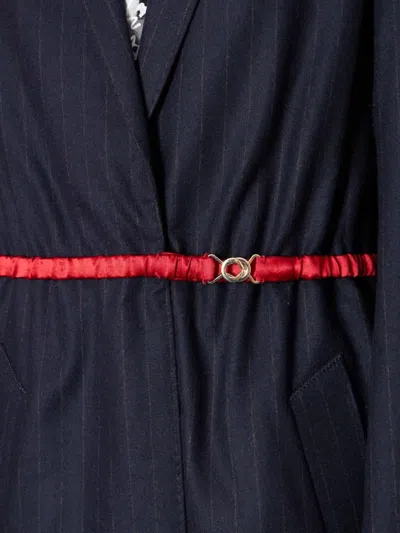 珠饰领细条纹单排扣外套