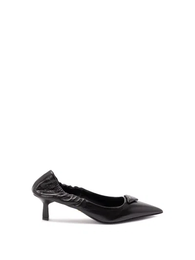 Prada Pointed Toe Kitten Heel Pumps With Ruched Detail In Black