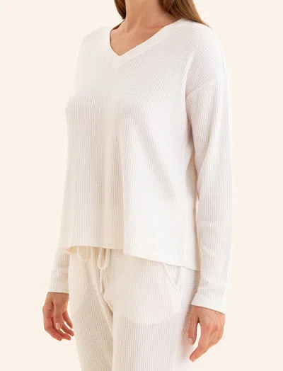 Papinelle Super Soft Waffle V-neck Long Sleeve Top & Jogger In White