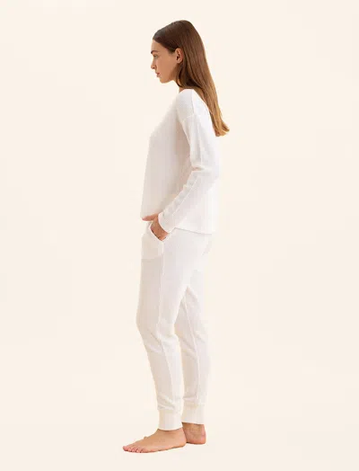 Papinelle Super Soft Waffle V-neck Long Sleeve Top & Jogger In White