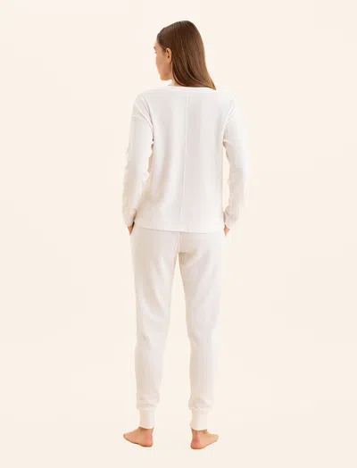 Papinelle Super Soft Waffle V-neck Long Sleeve Top & Jogger In White