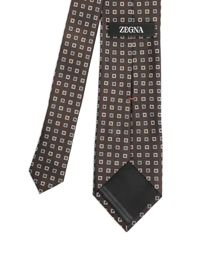 Zegna Square-pattern Tie In Brown