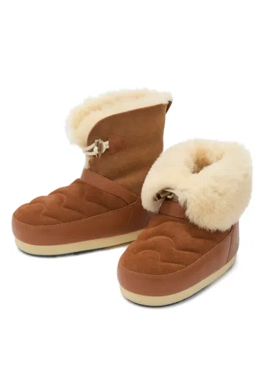 Moon Boot Evx Shearling-trimmed Leather And Suede Snow Boots In Brown