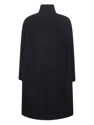 Studio Nicholson Long Coat With Structured Shoulders And Pockets In Blue