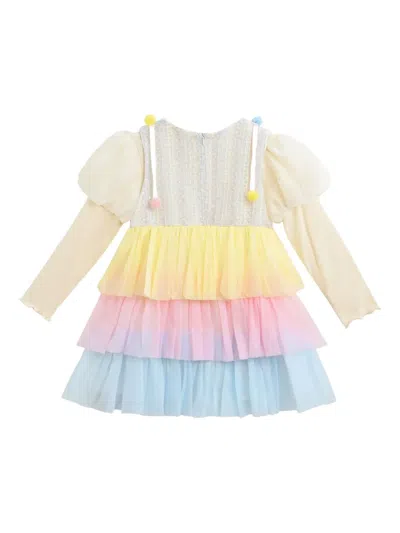 绒球薄纱连衣裙