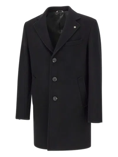 Manuel Ritz Notched Lapel Wool Coat In Black