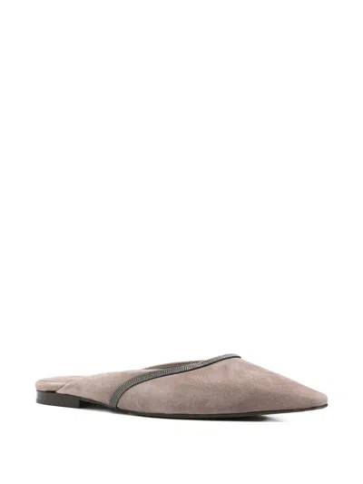 Brunello Cucinelli Chain-embellished Pointed-toe Flats In Neutral
