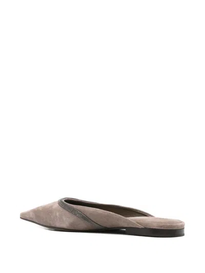 Brunello Cucinelli Chain-embellished Pointed-toe Flats In Neutral