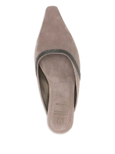 Brunello Cucinelli Chain-embellished Pointed-toe Flats In Neutral