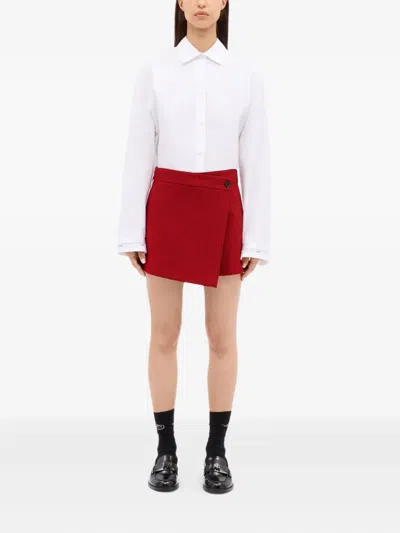 Msgm Button-fastening Wrap Shorts In Red