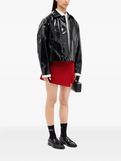 Msgm Button-fastening Wrap Shorts In Red