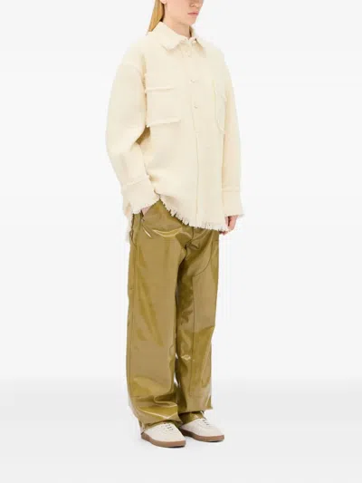 Msgm Nylon Silk Collared Top Long Sleeves In Neutral