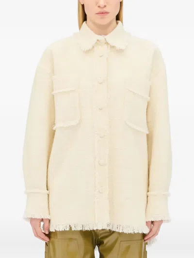 Msgm Nylon Silk Collared Top Long Sleeves In Neutral