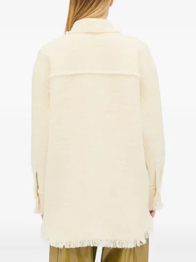 Msgm Nylon Silk Collared Top Long Sleeves In Neutral