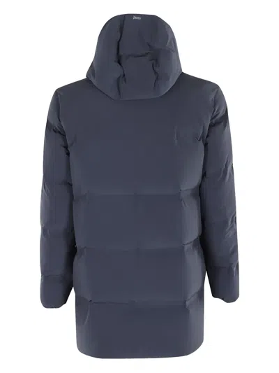 Herno Streamlined Down Jacket With High Collar And Hood In Blue