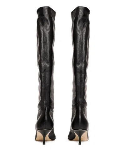 Scarosso Barbara Pointed-toe Ruched Boots In Black