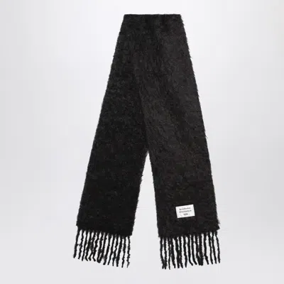 Acne Studios Wool Scarf Featuring Logo And Fringed Edges In Black