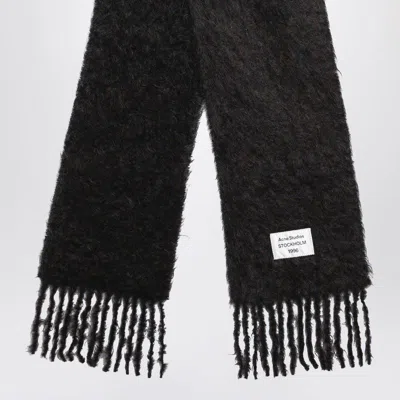 Acne Studios Wool Scarf Featuring Logo And Fringed Edges In Black