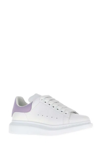 Alexander Mcqueen White Leather Sneakers With Lilac Leather Heel In White