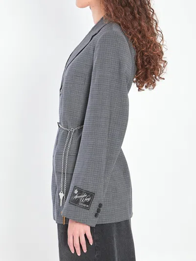 Alexander Wang Tailored Blazer With Chain Belt And Check Pattern In Gray