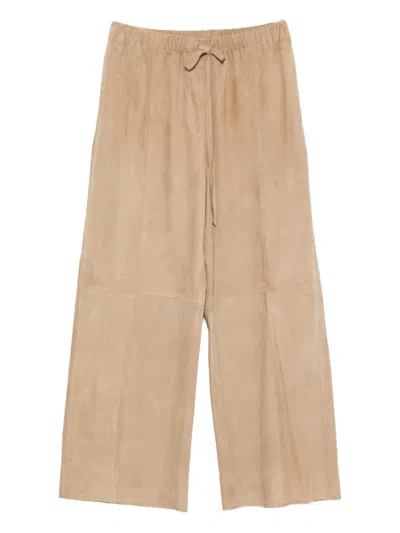 Alysi Suede Leather Trousers In Neutral