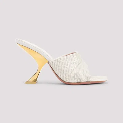 Amina Muaddi Textured Sandals With Gold Accented 9cm Heel In White