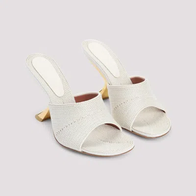 Amina Muaddi Textured Sandals With Gold Accented 9cm Heel In White