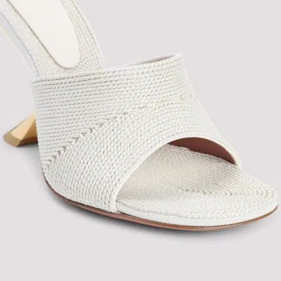Amina Muaddi Textured Sandals With Gold Accented 9cm Heel In White