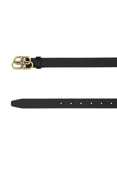Balenciaga Bb Thin Leather Belt In Black