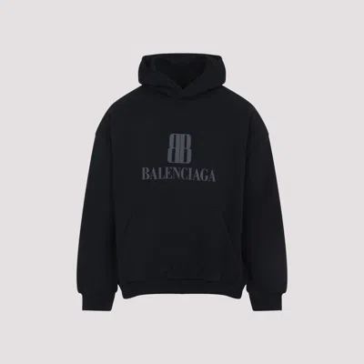 Balenciaga Black Hoodie With Fixed Hood And Logo Lettering On The Front In Cotton Man In Blue